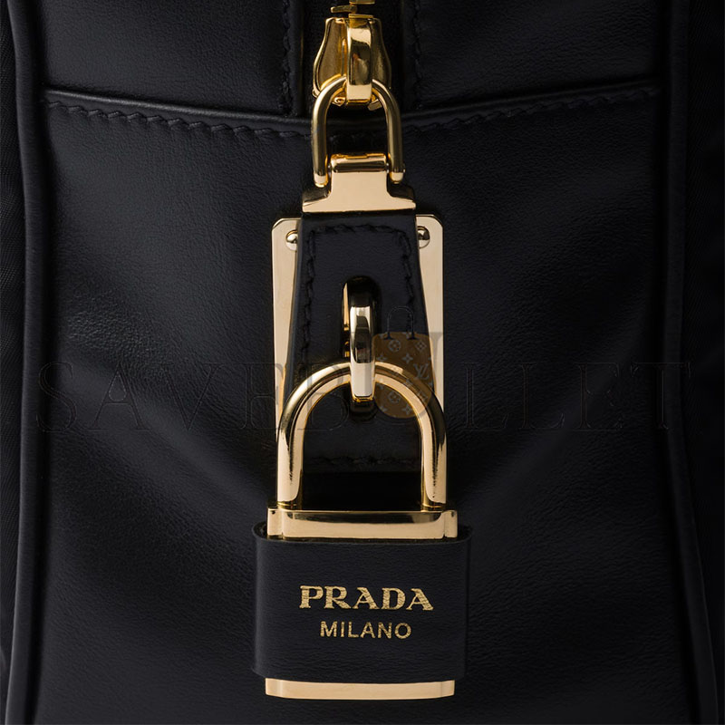 PRADA LARGE RE-NYLON AND LEATHER TOP-HANDLE BAG WITH PADLOCK 1BB131 (34*23*10cm) PRADA LARGE RE-NYLON AND LEATHER TOP-HANDLE BAG WITH PADLOCK 1BB131 (34*23*10cm)